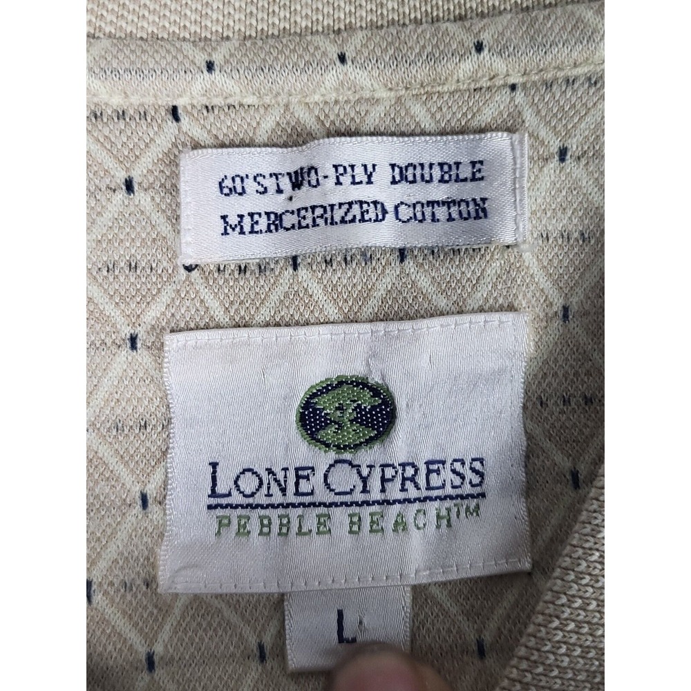 Lone Cypress Pebble Beach Golf Polo Brown Striped Men Sz L Cotton Outdoor Preppy - Picture 3 of 9